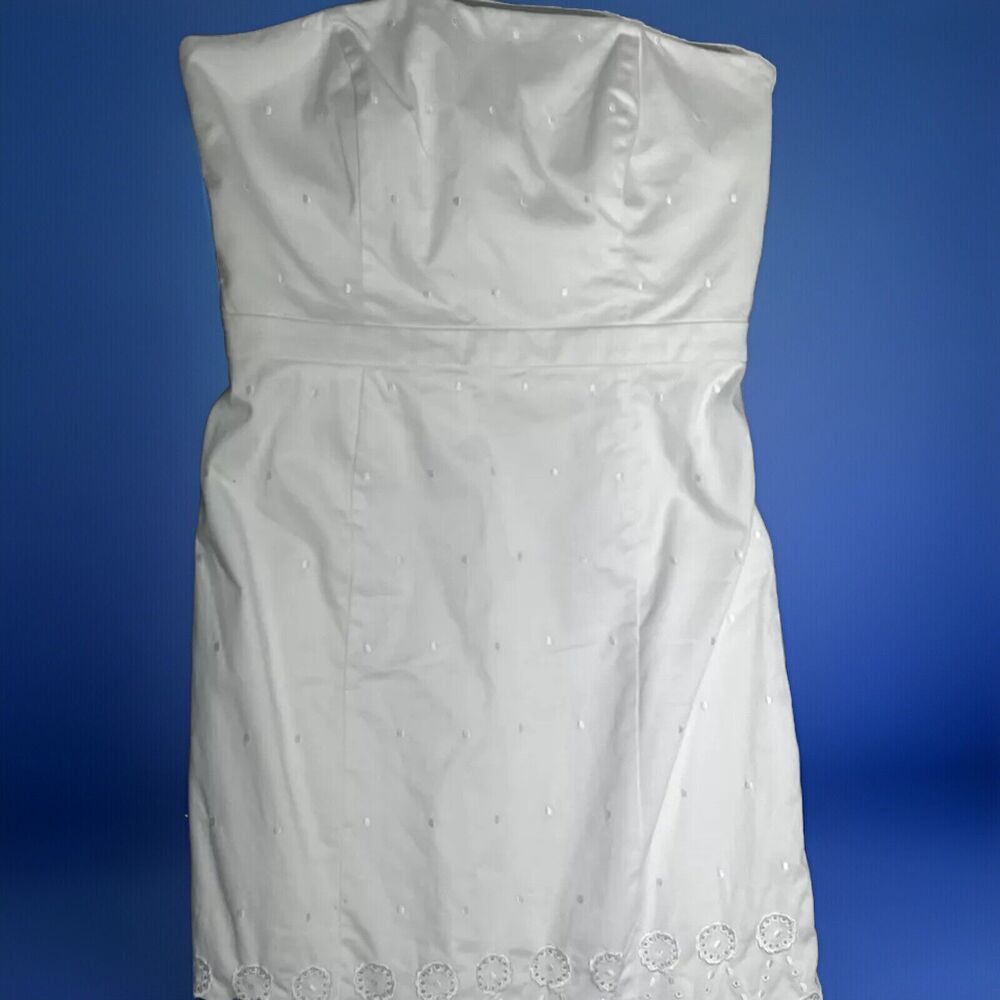 Ann Taylor White Strapless Mini Dress with Eyelet Hem